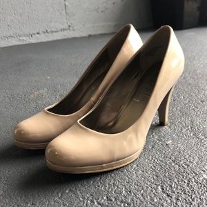 Nude patten leather heels